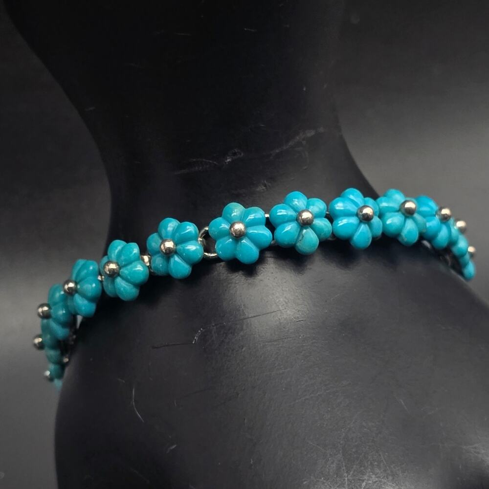 Whitney Kelly Turquoise Flower Bracelet Sterling Silver WK 925